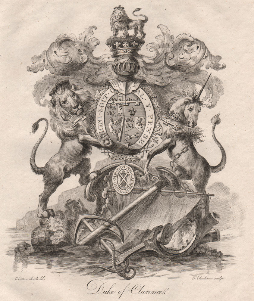 DUKE OF CLARENCE. Coat of Arms. Heraldry 1790 old antique print picture